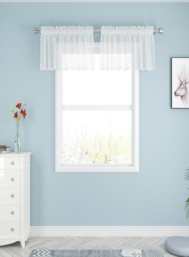UPOPO White Sheer Tier Curtains - 16 Inch Long Voile Linen Textured Cafe Curtains for Kitchen, Bathroom, Half Window Panels - 2 Pieces Rod Pocket - Image 1